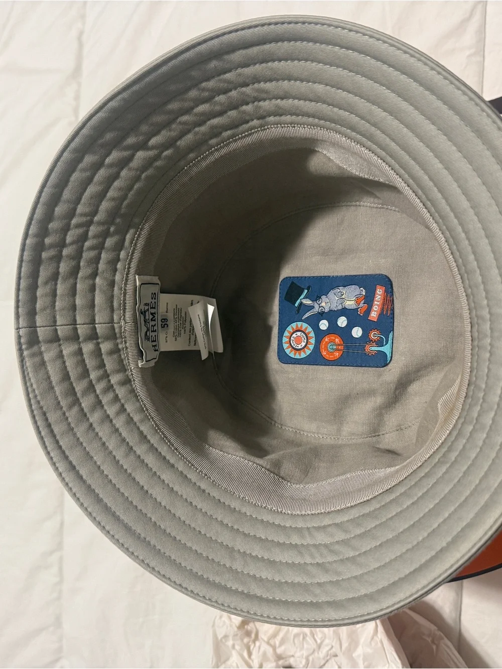 Hermes Light Gray Bucket Hat with Black Logo
